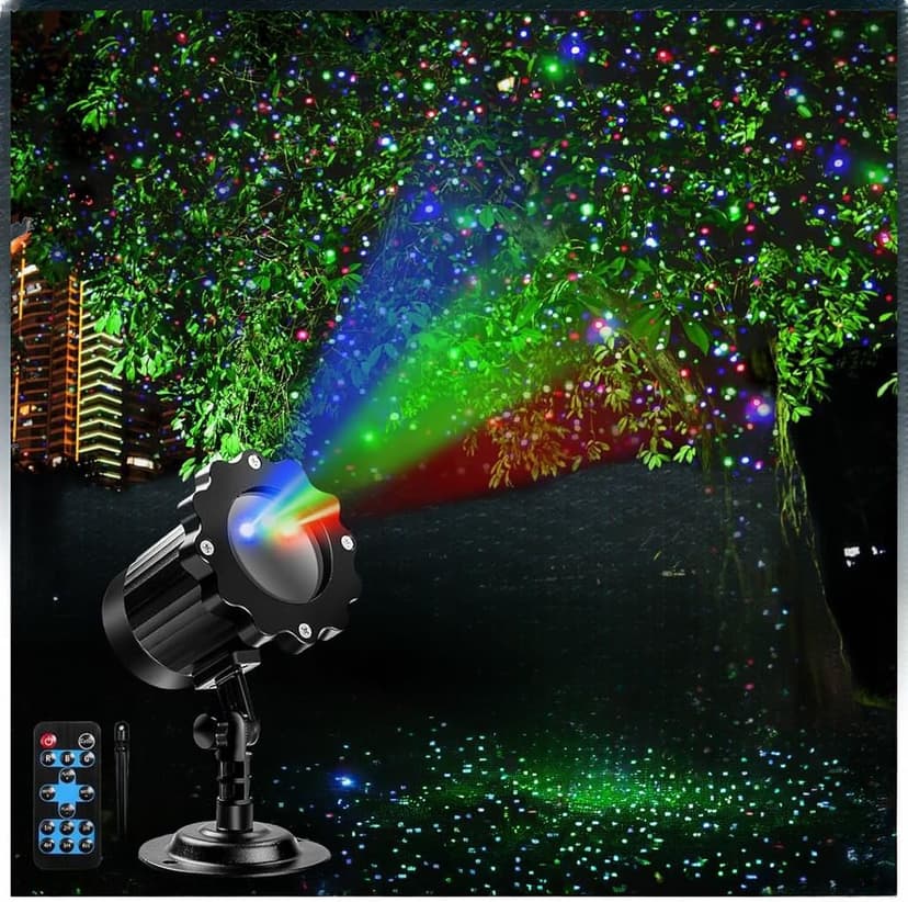 Outdoor RGB Laser Projector Lights, Moving 3 Color Starry Sky & Firefly Effects Projection Light with RF Control, IP65 Outdoor Holiday Landscape Decor for Christmas Halloween Parties Garden New Year
