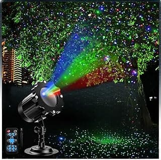 Outdoor RGB Laser Projector Lights, Moving 3 Color Starry Sky & Firefly Effects Projection Light with RF Control, IP65 Outdoor Holiday Landscape Decor for Christmas Halloween Parties Garden New Year