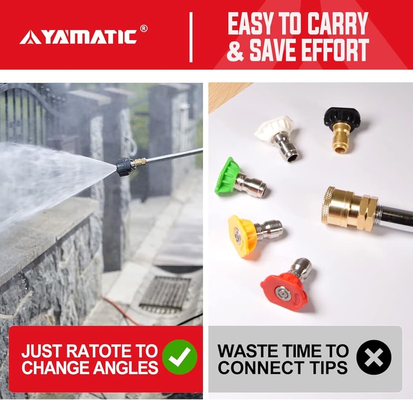 YAMATIC Pressure Washer Nozzle, 6-in-1 Quick Changeover & Easy Adjustable, Power Washer Tips with 1/4 inch Quick Connect, Max 4000PSI & 4.0GPM