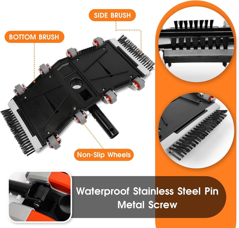 Heavy Duty Pool Vacuum Head with Side Brush & Wheels for Vinyl Liner Professional Weighted Swimming Pool Vac Cleaner Heads for Inground & Above Ground Pool - Orange