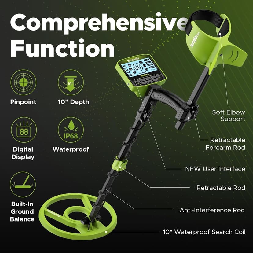 Metal Detector for Adults, Rechargeable Battery for 20H Typical Use, 5 Professional Mode with Higher Accuracy 10” Waterproof Coil for Gold Detecting