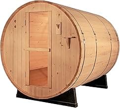 Canadian Pine Wood 6' Foot Outdoor Barrel Sauna, 4 Person, with 9KW Wet or Dry Heater and Lava Rocks
