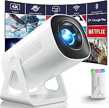[Built-in Apps & Star Modes & Ambient Light] OPOQO 4K Mini Projector with WiFi and Bluetooth, Full HD 1080P Supported, 270° Portable Outdoor Movie Projector for TV Stick/Smartphone/HDMI/USB