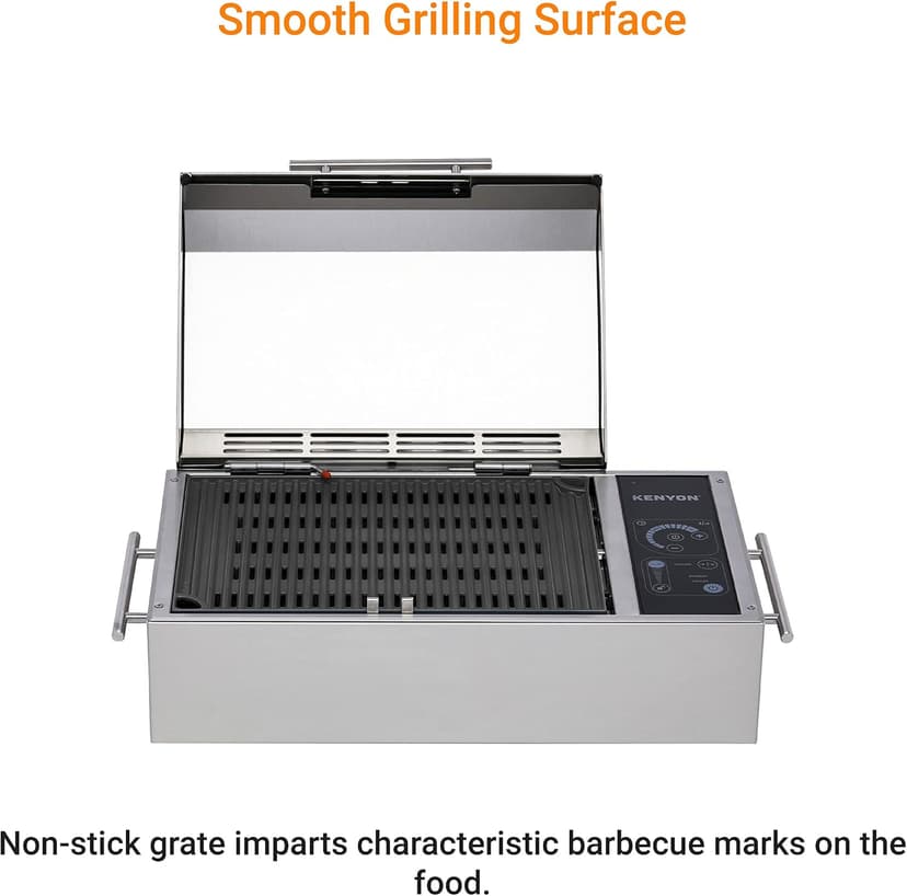 KENYON Frontier Portable Electric Grill, Single Burner With IntelliKEN Touch Control, Stainless Steel Body, Rust-Proof Grill, UL-Approved For Indoor And Outdoor Use, Dishwasher Safe Grates, 120V