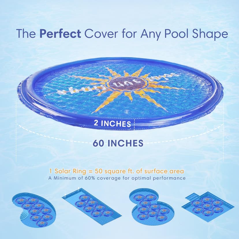 Solar Sun Rings UV Resistant Above Ground Inground Swimming Pool Hot Tub Spa Heating Accessory Circular Heater Solar Cover, Blue (3 Pack)