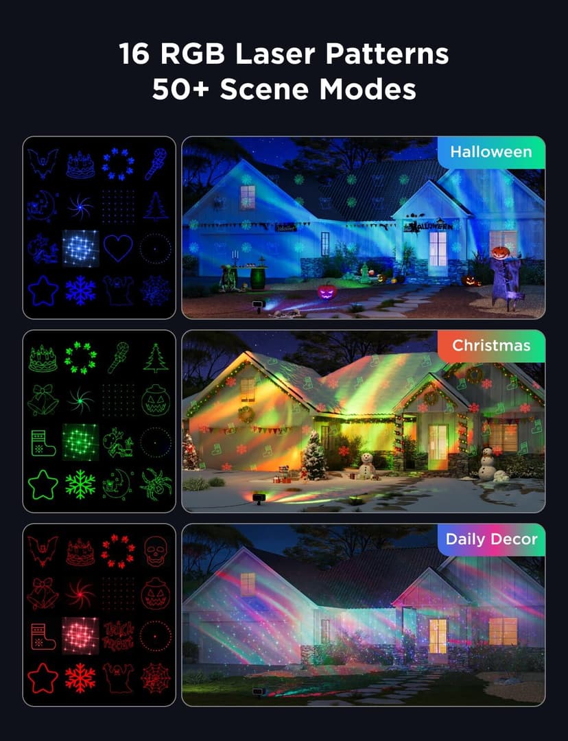 Govee Outdoor Projector Light, Laser and Aurora Star Projector Light for Indoor and Outdoor Decor, 16 RGB Patterns, RGBW Aurora, 51 Scene Modes, Works with Alexa, Google Assistant, Matter
