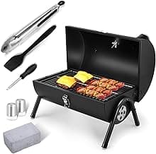 Joyfair Portable Charcoal Grill Set, Small Tabletop Barbecue Grill with Accessories Tools for Outdoor Camping BBQ Grilling Backyard Party Cooking, Heavy Duty & Innovative Design, Thermometer & Chimney