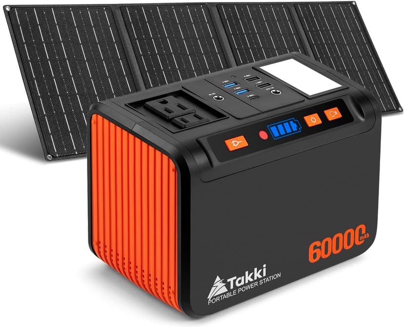 Takki Solar Generator 222Wh Portable Power Station with 40W Solar Panels, 250W Pure Sine Wave Camping Lithium Battery with AC 110V Outlet for Camping Home Use Emergency Outdoor CPAP