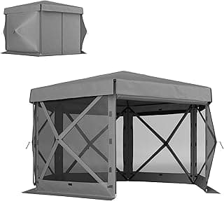 Outsunny 12' x 12' Hexagonal Pop Up Gazebo Canopy Tent with 5 Sidewalls, Waterproof Portable Outdoor Canopy Shelter with Curtains, Carry Bag, 5 Ropes, 11 Stakes for Camping, Garden, Patio, Dark Gray