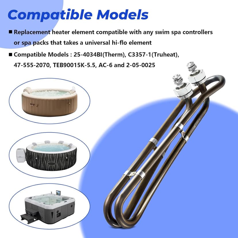 5.5KW 240V Titanium Hot Tub Spa Heating for Universal Heating Element Replacement for Flo-Thru, Also fit for Balboa Spa Heater Element and Spas Electric Heaters Or Swimming Pools -(10 inch)