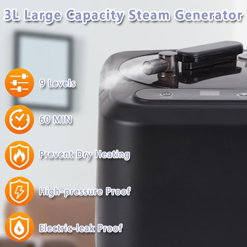 3 L Large Capacity Portable Sauna Steamer, Spa Machine,1200 w Steam Generator,Home Sauna Steamer Pot with Remote Control, 9 Temperature Levels, Home Spa Sauna Accessories