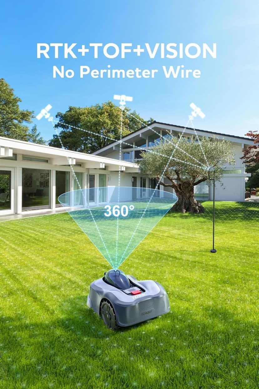 N2000 Robot Lawn Mower Perimeter Wire Free RTK,TOF,Vision Robotic Lawnmower 1.5 Acres,AI Assisted Mapping,Virtual Boundary,Multi Zone Management,APP Control,Cut Height 0.8"-3.5",Anti-Theft