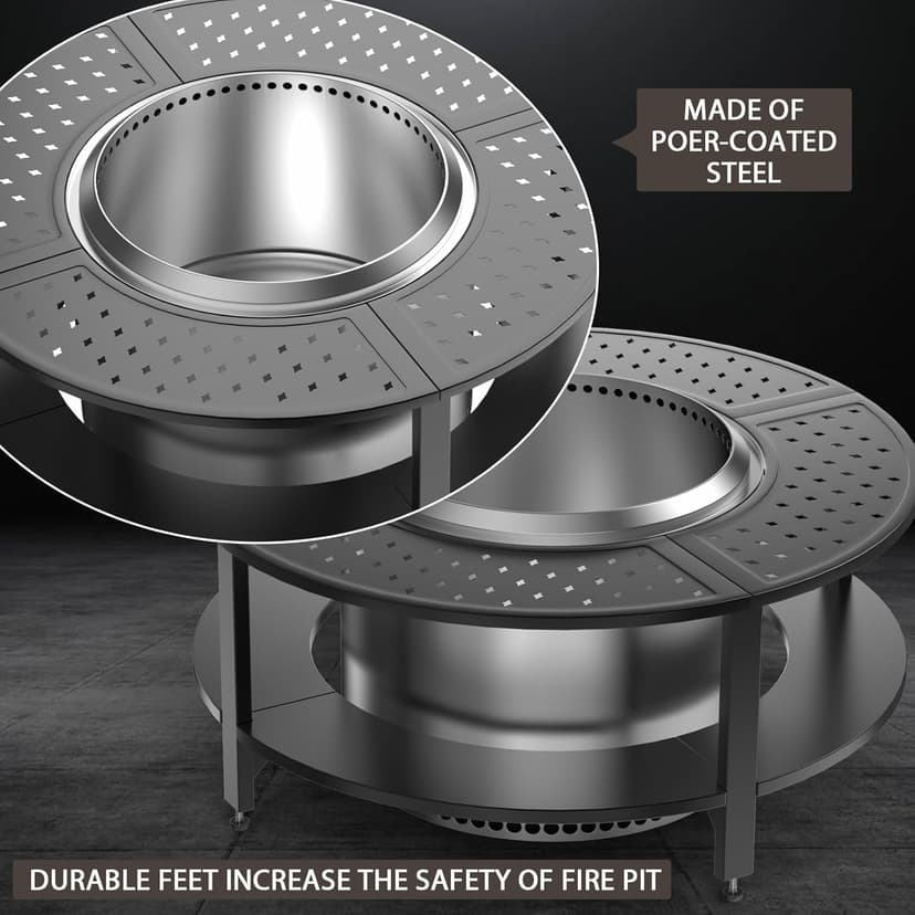 Uniflasy 48" Fire Pit Surround Tabletop for Solo Stove Yukon/Bonfire & Tiki, Powder-Coated Steel Surround Table with Firewood Storage Shelf for Safety & Extra Space, Outdoor Smokeless Fire Pit Table
