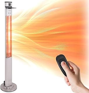 SereneLife Infrared Patio Heater, 1500W Electric Standing with Remote Control, IP44 Approved, Odorless, Three Power Settings, Indoor/Outdoor for Restaurant, Backyard, Garage, Decks