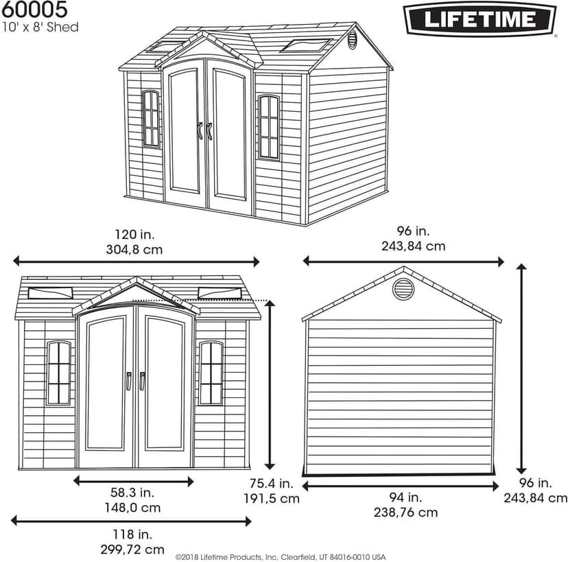 Lifetime 60005 Outdoor Storage Shed with Windows, Skylights and Shelving, 10 x 8 Feet
