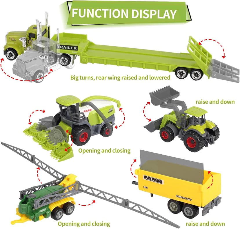 Oriate Kids Farm Toys Realistic Tractor Vehicle Playset, Diecast Car Set Educational Mini Farm Animals with Flatbed Trailer, Birthday Gift for Children 3 Year Old