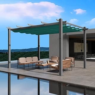 Kozyard Morgan Outdoor Retractable Pergola with Sun Shade Canopy 10' x 13' Patio Aluminum Pergola Shelter for Backyard Deck Garden Modern Metal Grill Gazebo (10ft x 13 ft Blue)