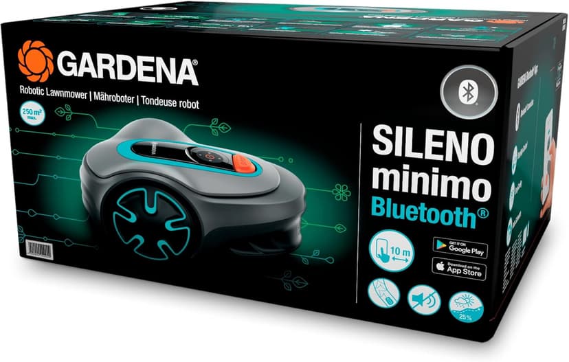 GARDENA 15201-20 SILENO Minimo - Automatic Robotic Lawn Mower with Bluetooth app, Boundary Wire - for lawns up to 2700 Sq Ft, Made in Europe, Grey