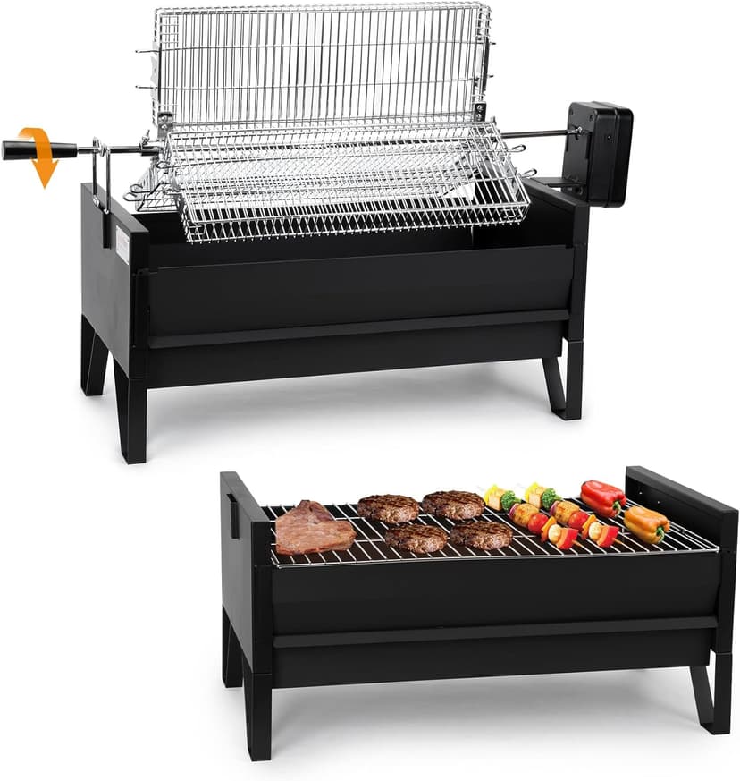 Onlyfire 2 IN 1 Charcoal Grill Rotisserie Kit with 3 Stainless Steel Rotating Baskets and 24 In Grill Grate, Auto Swivel BBQ Roasting Machine for Outdoor Patio Backyard Barbecue, GS304