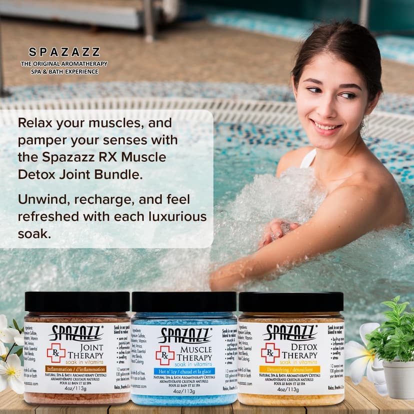 Spa & Hot Tub RX Therapy Muscle Detox Joint Bundle 3 Pack Gift Set - Spazazz Therapeutic Mineral Dead Sea Bath Salt Crystals Collection