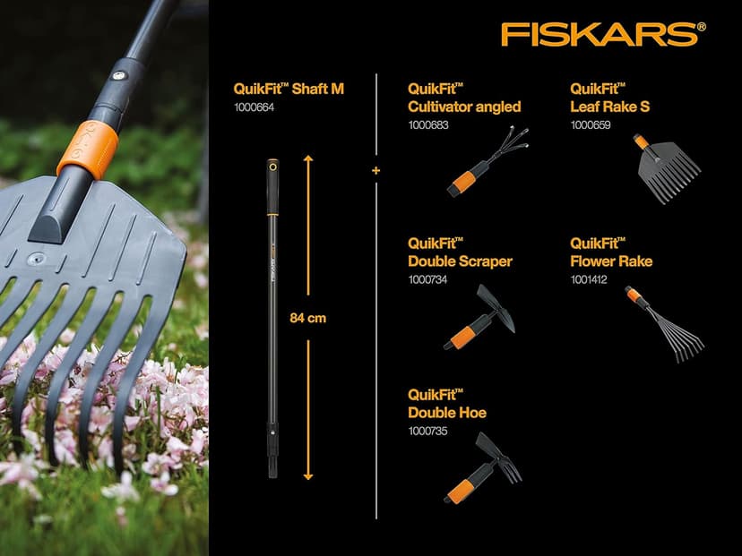 Fiskars Leaf Broom, Tool Head, Small, 11 Tines, Width: 21.3 cm, Plastic Tines, Black/Orange, QuikFit, 1000659