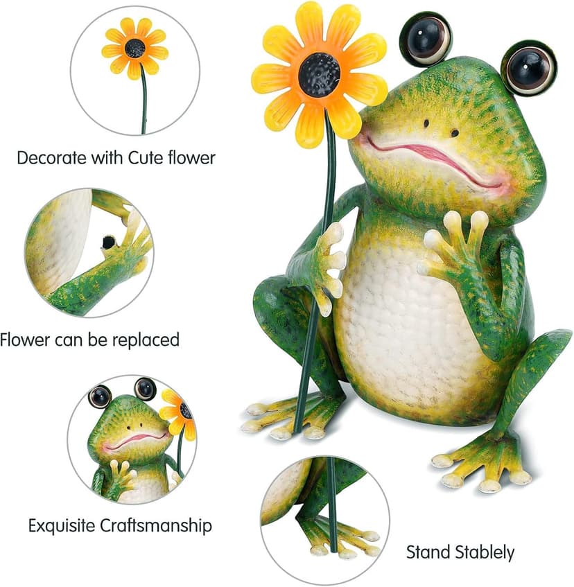 chisheen Garden Frog Statue Outdoor Decor Metal Frog Yard Art Sculpture