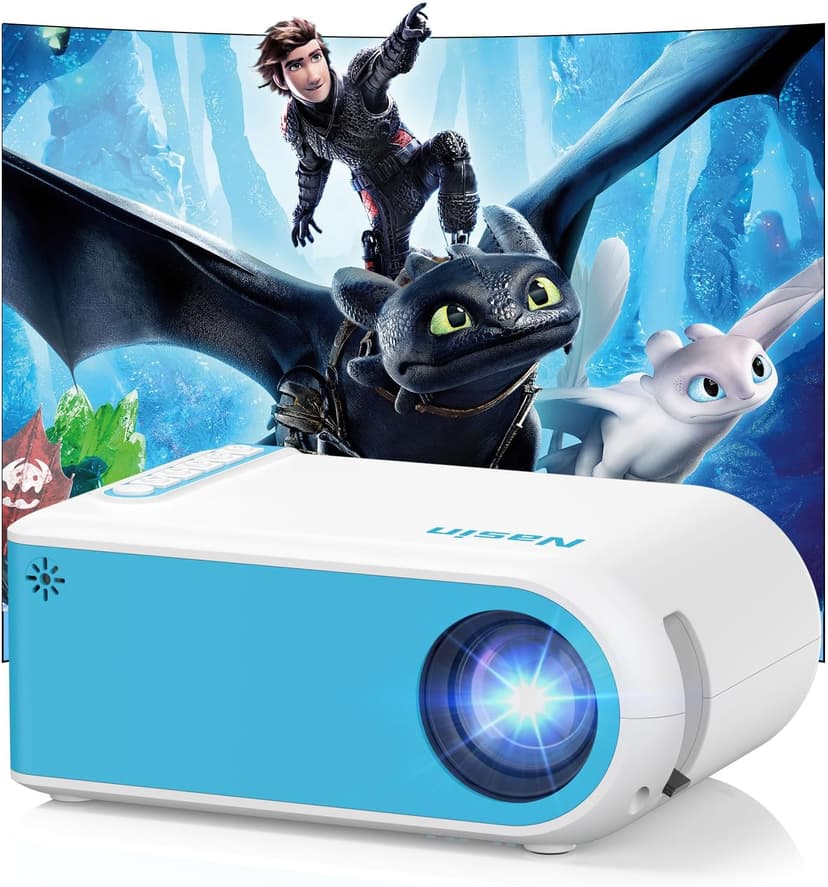 Nasin Mini Projector, 1080P Supported Portable Movie Projector, Home Theater and Outdoor Use, Compatible with IOS, Android, Tablet, Laptop, TV Stick, Type C, USB & HDMI, Bluetooth Proyector