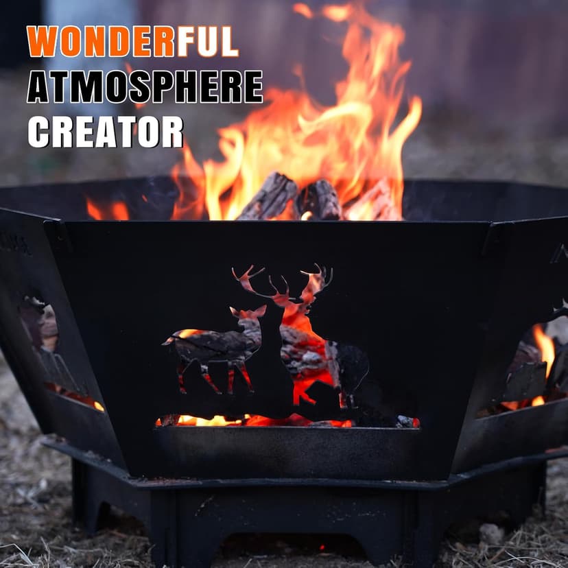 Fire Pit for Camping- 27.5 Inch Collapsible Firepit for Patio Outside Wood Burning Outdoor Indoor BBQ Picnic Foldable Fire Pits Bonfire of Backyard Patio with Portable Tote Bag