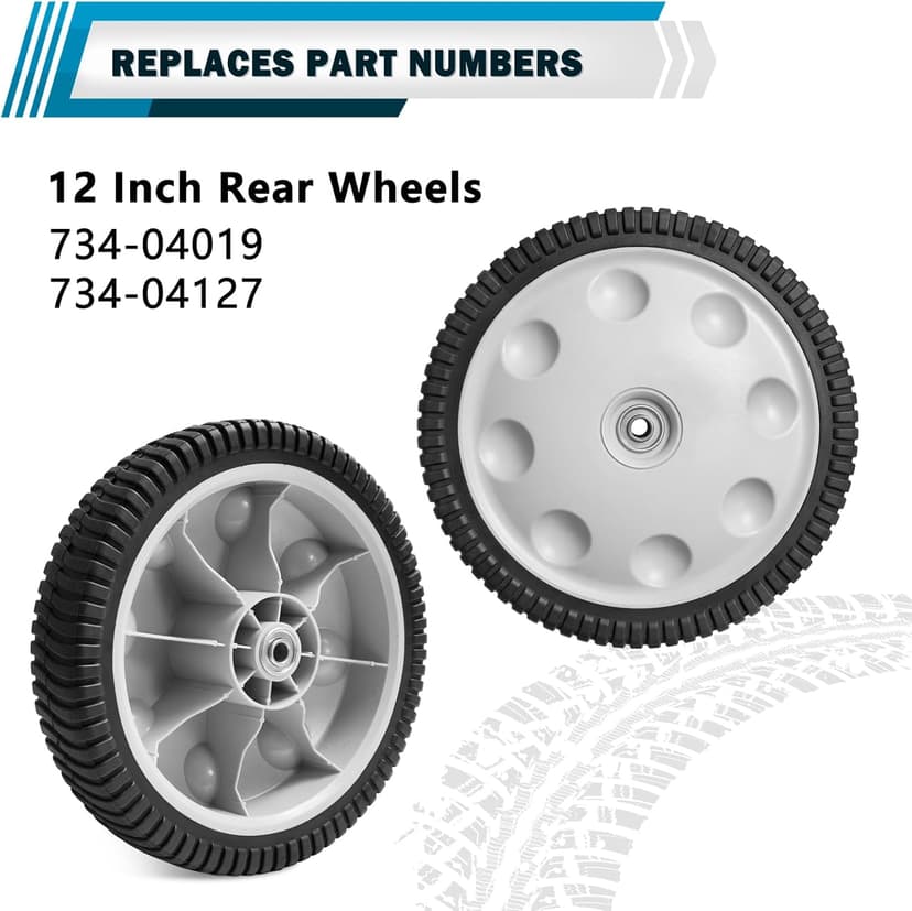 12 Inch 734-04019 Rear Wheel Replacement for MTD 734-04127, Lawn Mower Wheel 12" x 2.125" S-Wave Wheel Tire Compatible with Most Troy Bilt Walk-Behind Push Lawn Mower, 2 Pack