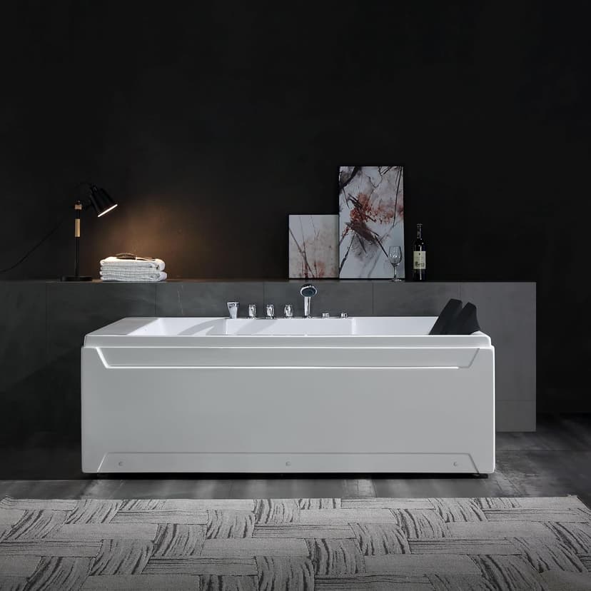 Empava 1125W Whirlpool Tub,72" x 48" Jetted Bathtub for 2 Person, Hydro Massage & Chromatherapy,ETL Certified,3 Sided Apron,Acrylic ,110 Gallons,Left Drain