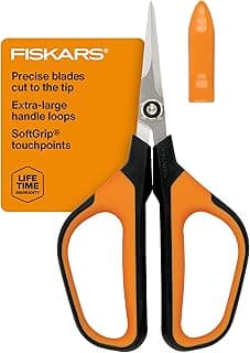 Fiskars Comfort Loop Micro-Tip Pruning Snips - 7" Garden Shears with Sheath and Extra Large SoftGrip Handle - Yard and Garden Tools - Orange/Black