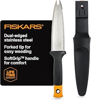 Fiskars Hori Hori Garden Knife with Sheath, Multi-Purpose Heavy Duty Gardening Hand Tool for Weeding, Planting, Digging with Hanging Hole