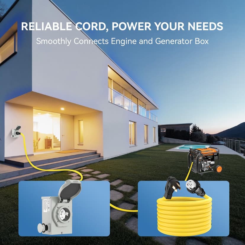 50 Amp Generator Cord and Power Inlet Box, Heavy Duty 25FT Generator Extension Cord, NEMA 14-50P to SS2-50R 125/250V Twist Locking with Pre-Drilled Inlet Box for Outdoor Emergency Kit
