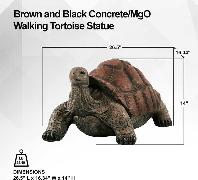 XBrand 28" L Brown and Black Concrete/MgO Walking Tortoise Statue, Indoor or Outdoor Décor, Garden Sculptures, Turtle Garden Statue