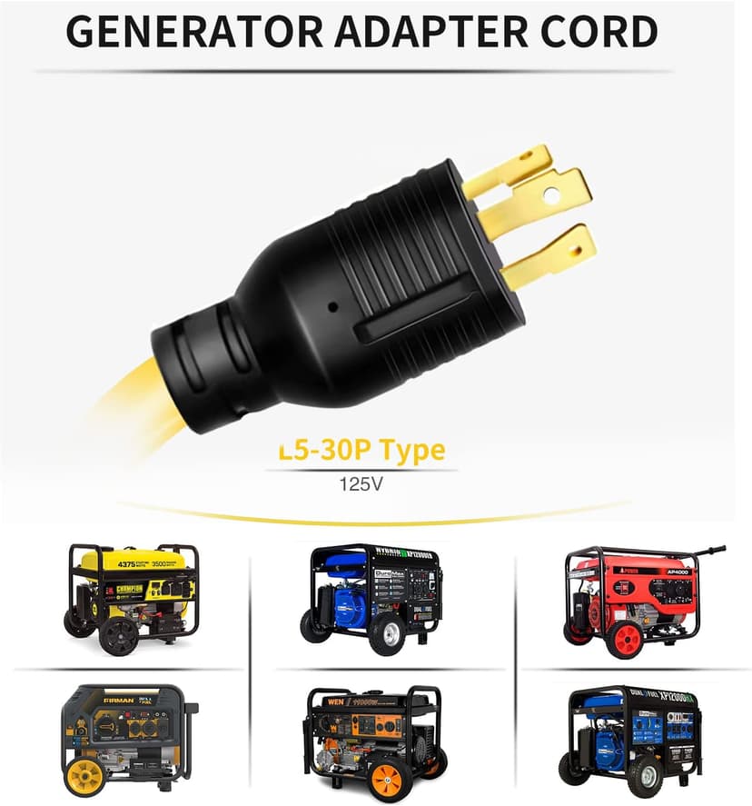 30 Amp to 15/20 Amp Generator Adapter - Locking Cord, Nema L5-30P Male to 3X 5-20R Female, 1.5 FT Household Outlet Female