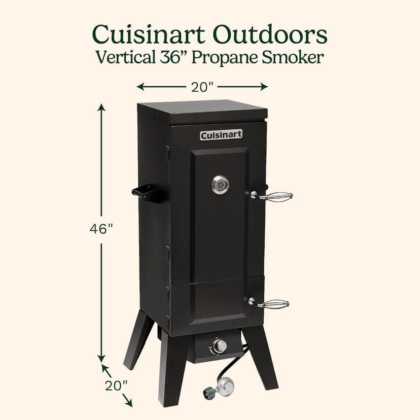 Cuisinart 36” Vertical Propane Smoker, 4 Removable Racks, Spacious BBQ Smoker with Wood and Water Trays, 15,000 BTU Heat for Smoked Meat, Brisket, Jerky, Fish, Perfect for Tailgates, Backyard, Camping