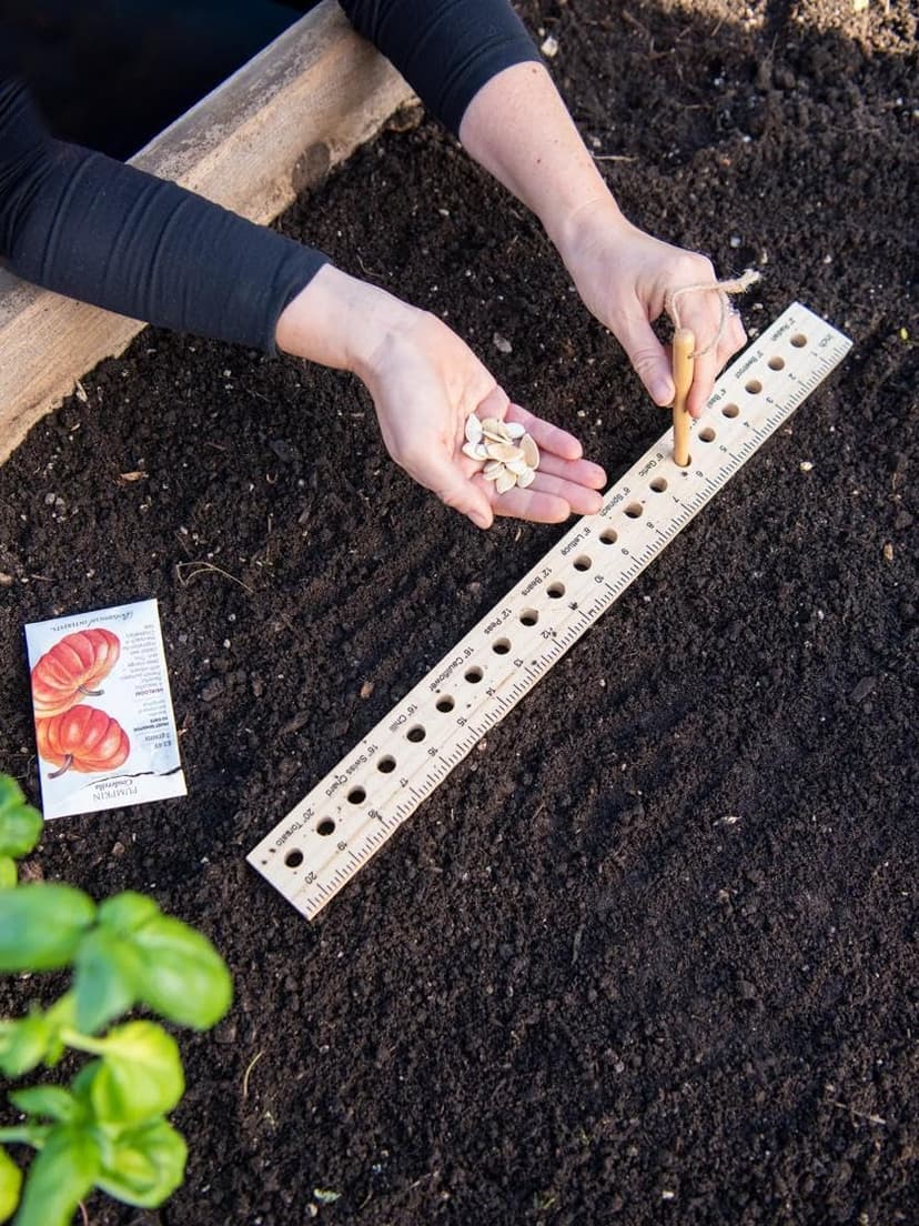 Gardener's Supply Company Planting Ruler and Dibber | Wooden Plant Seed Spacing for Outdoor Raised Bed Gardening and Vegetable Gardens | 20-1/2"L and is 2"W x 1/2" Thick
