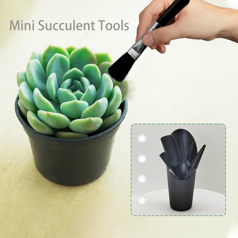 Mini Succulent Tools, 5Pc Succulent Planting Tools Kit for Indoor Planting, Succulent Gardening Tools for Digging, 2 Colors Shovel Scoop Bucket Spoon Brush Outdoor Plant Care (Black)