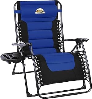 Oversized Padded Zero Gravity Lounge Chair, Foldable Patio Anti Gravity Reclining Chairs Folding Lawn Recliner with Cup Holder for Yard, Camping, Outdoor, Support 350 LBS, Blue