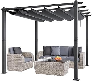 VEVOR 10'x10' Outdoor Retractable Pergola with Canopy, Aluminum Pergola with Retractable Canopy, Modern Style, Sun Shade for Patios, Gardens, Decks, Backyards (Gray)