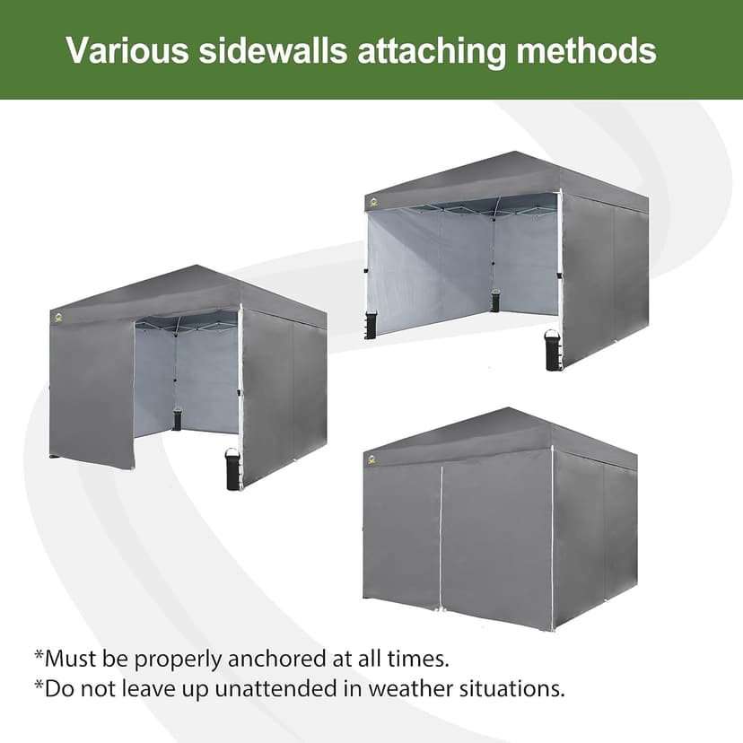 CROWN SHADES 10X10 Comercial Instant Canopy Pop Up Tent with Center Lock (10x10 with 4 Sidewalls, Grey)