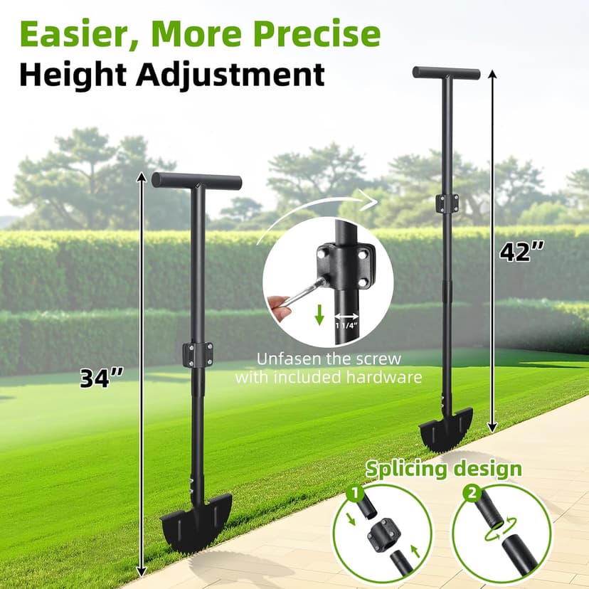 Lawn Edger, 42 Inch Half Moon Manual Edger Lawn Tool, Heavy Duty Saw Tooth Driveway Sidewalk Flower Bed Landscaping Grass Step Edging Tool, T-Grip, Long Handle