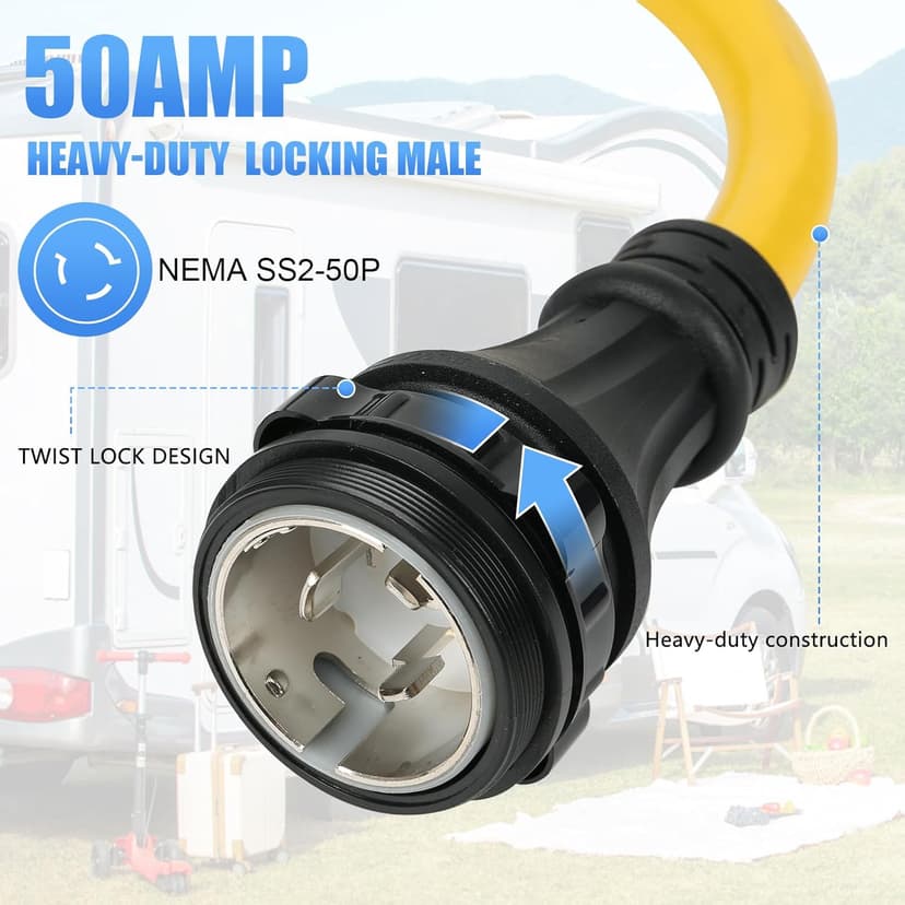 NEMA SS2-50P to SS2-50R RV Adapter, Dogbone Extension Cord Adapter, 50Amp SS2-50 Marine Shore Twist Lock Male Plug to 90-Degree Locking Female Receptacle, for RV Travel Trailer