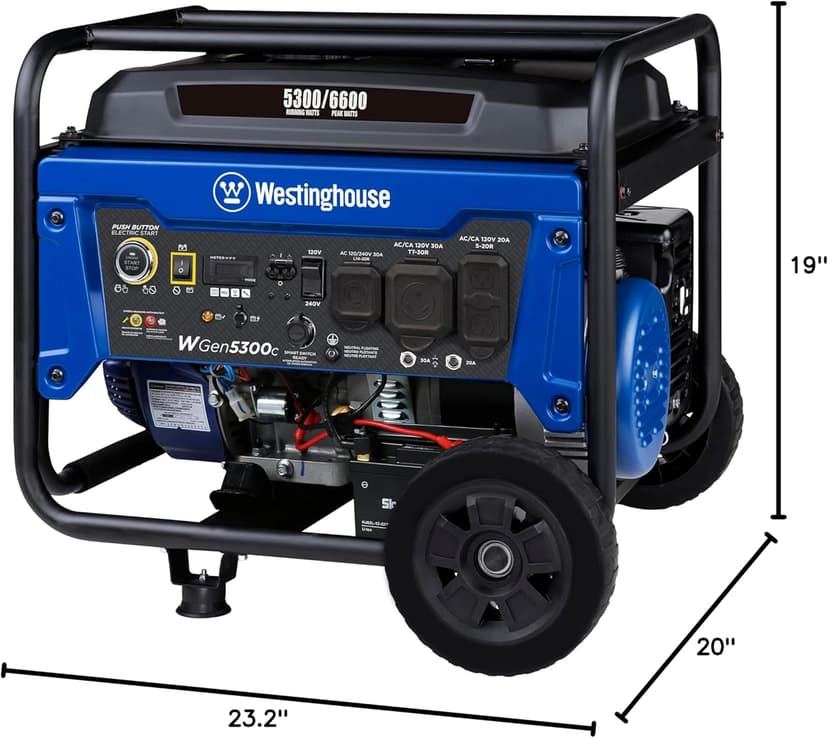 Westinghouse 6600 Watt Home Backup Portable Generator, Remote Electric Start with Auto Choke, Transfer Switch Ready, RV Ready, CO Sensor