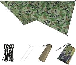 Azarxis Hammock Camping Tarp Rain Fly, Waterproof Tent Footprint Shelter Canopy Sunshade Cloth Picnic Mat for Outdoor Awning Hiking Beach Backpacking - Included Guy Lines & Stakes
