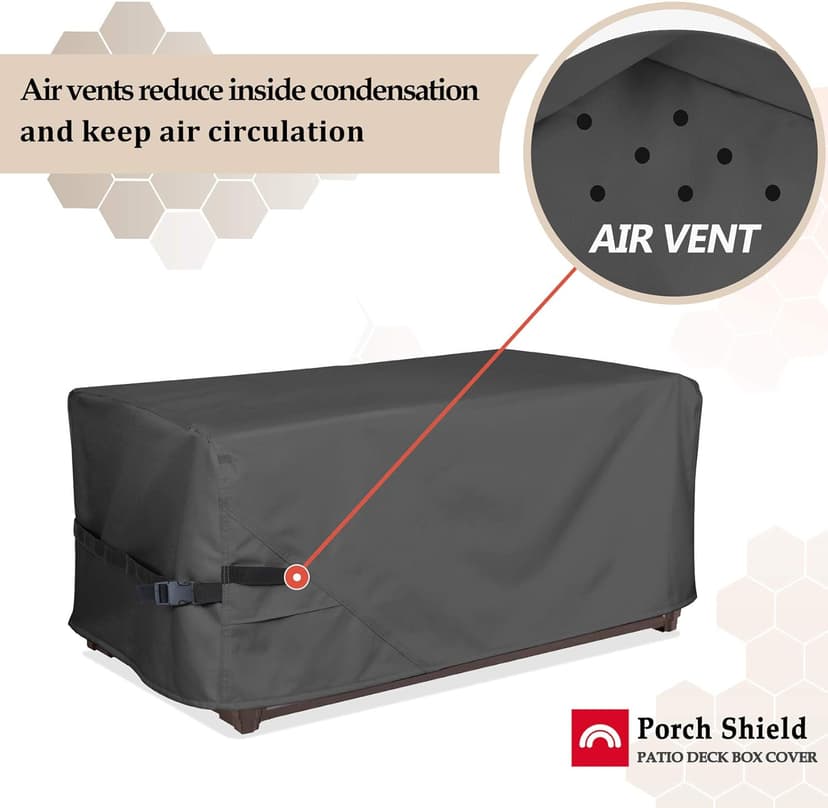 Porch Shield Patio Deck Box Storage Cover - 600D Outdoor Waterproof Tear Resistant Rectangular Fire Pit Table Covers 44 x 28 x 24inch Black