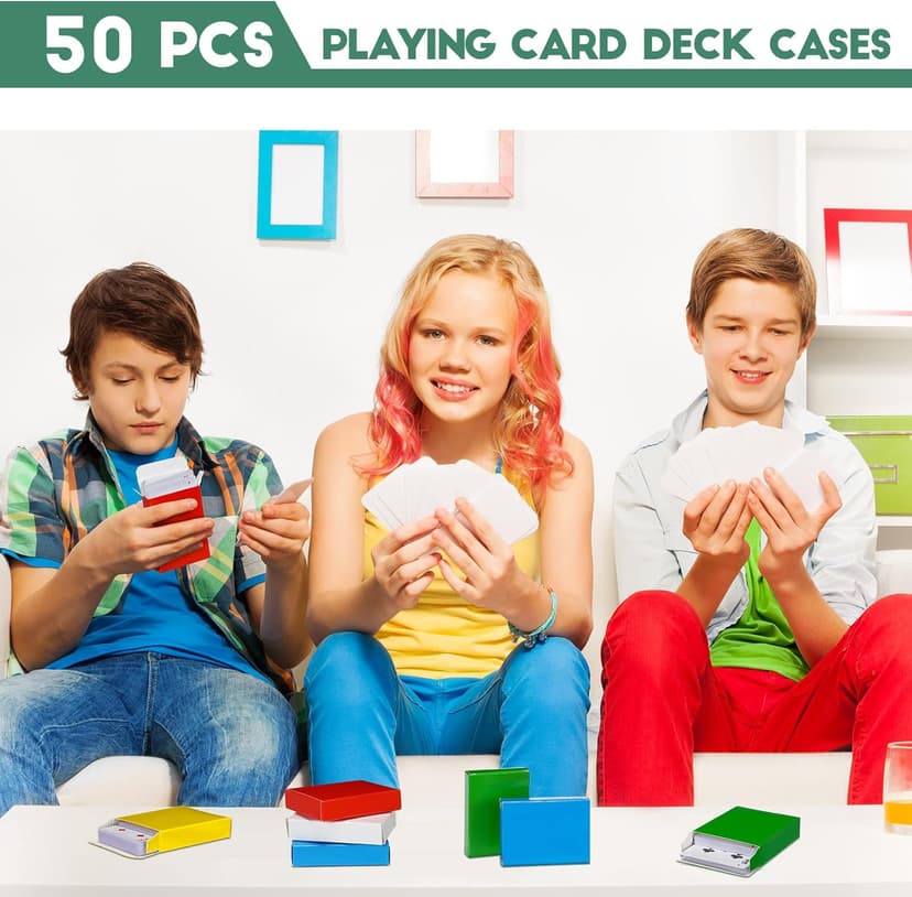 Jexine 50 Pieces Playing Card Box Empty Playing Case Card Holder Organize Storage Board Game Box Fits Baseball Trading(Red, Yellow, Green, Blue, White)