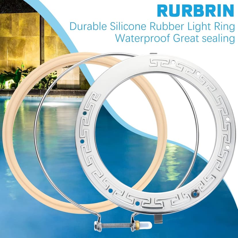 Therwen Pool Light Ring Replacement Pool Light Gasket Stainless Steel Face Ring Assembly Replacement for Swimming Pool LED Light, 8.4 Inch