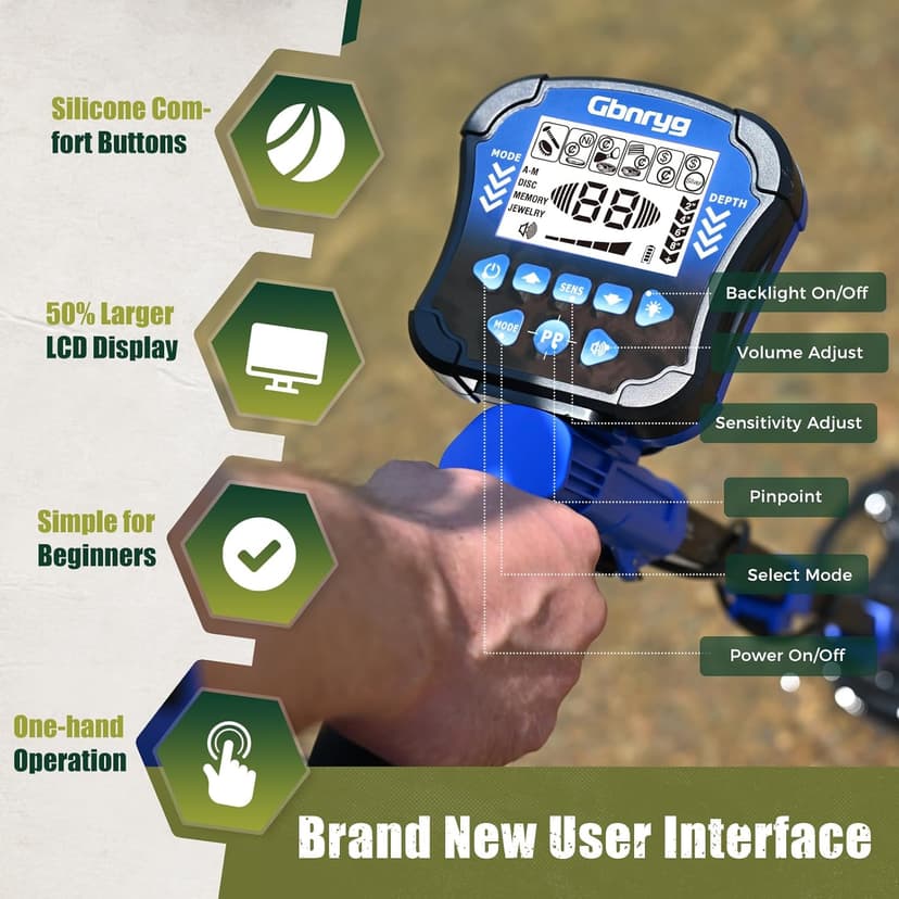 Metal Detector for Adults Waterproof-Professional Higher Accuracy Gold Detector with LCD Display,5 Mode,Advanced DSP Chip 12" Coil Metal Detector