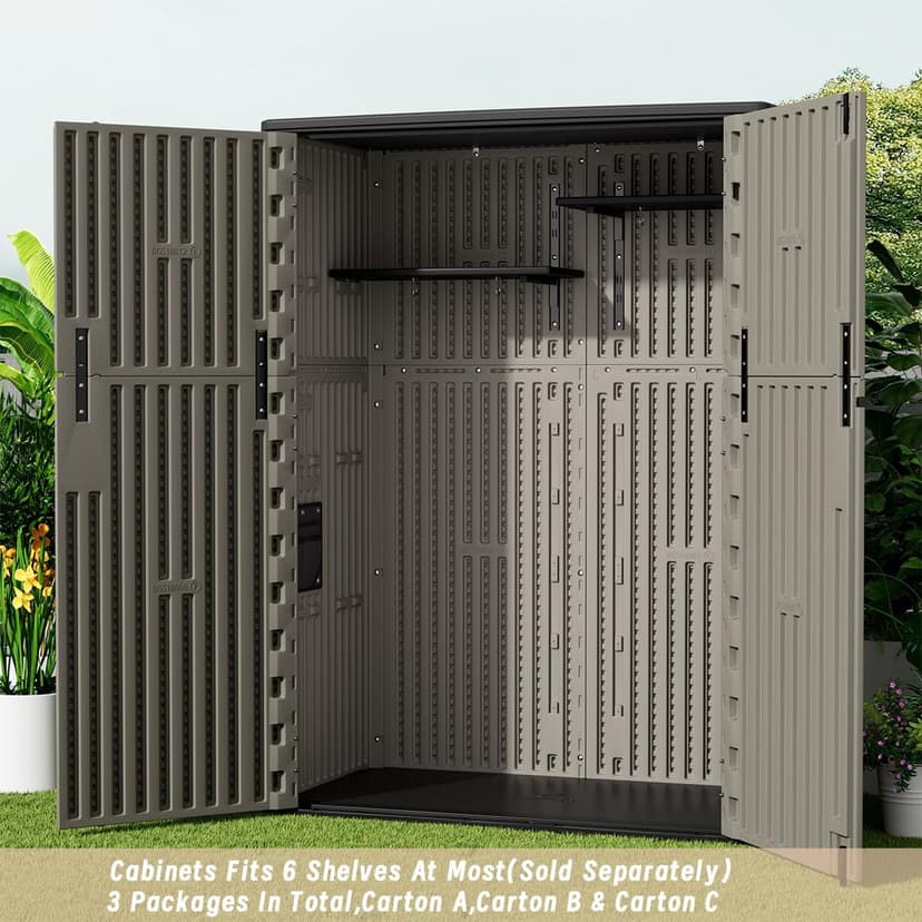 KINYING Outdoor Vertical Storage Shed,57 Cu.ft Outdoor Storage Cabinet Waterproof,Resin Sheds & Outdoor Storage Clearance for Garden,Patio,Backyard,Lockable (Brown)